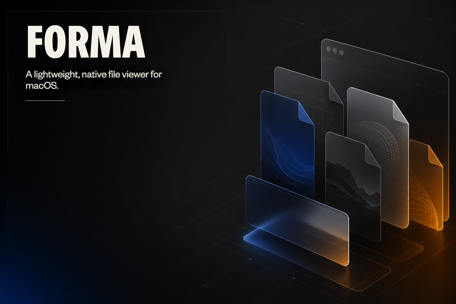 Hero grafica di Forma, app nativa macOS per visualizzare file